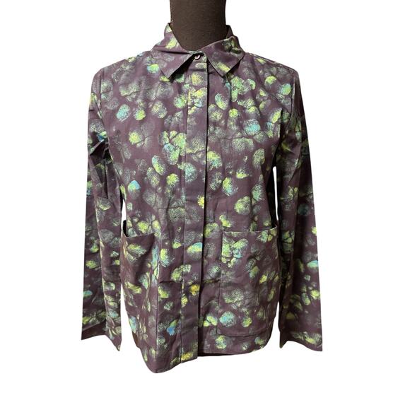 COS NWT Green & Navy Blue Print Collared Long Sleeve Shirt Jacket Size 4 Cotton - Picture 1 of 6